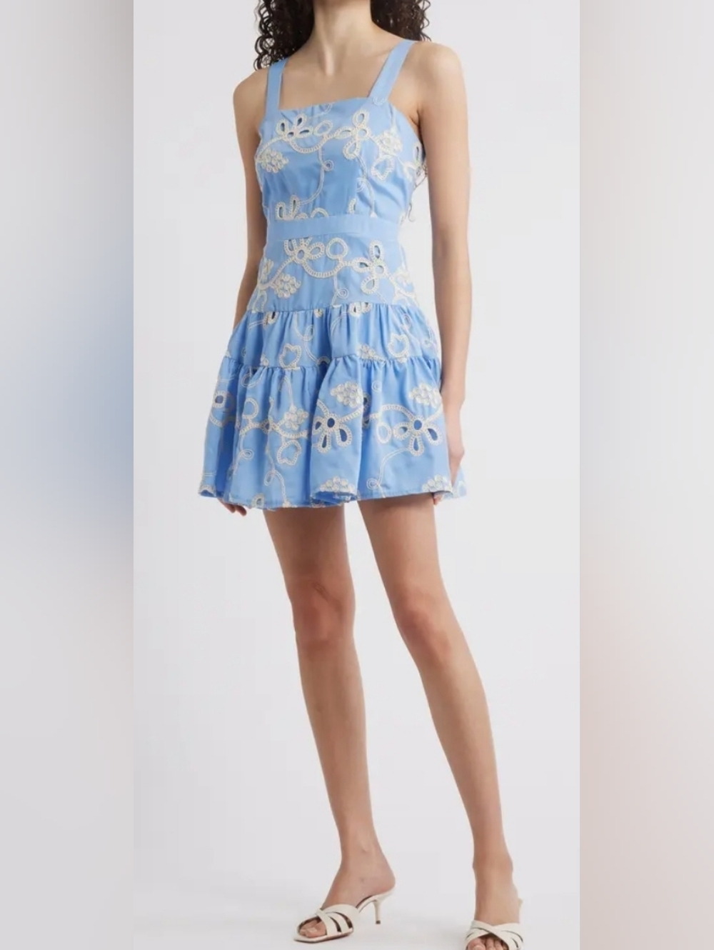 NWT SAM EDELMAN Rope Embroidery Blue‎ with White Mini Dress Size 14